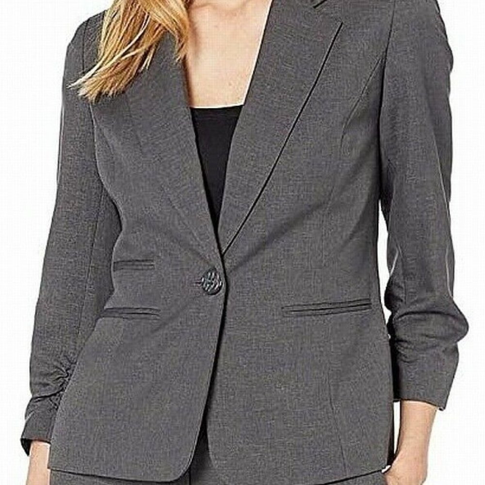 Le Suit Women's Jacket Blazer Gray One-Button Notch Collar